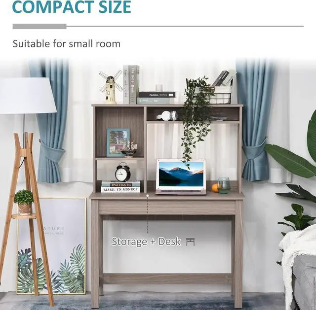 Alt view image 4 of 7 - HOMCOM Computer Desk with Storage, Study Table with Bookshelves for Writing Work Bedroom Home Office Workstation, Brown