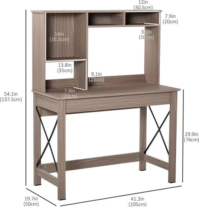 Alt view image 3 of 7 - HOMCOM Computer Desk with Storage, Study Table with Bookshelves for Writing Work Bedroom Home Office Workstation, Brown