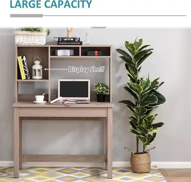 Alt view image 5 of 7 - HOMCOM Computer Desk with Storage, Study Table with Bookshelves for Writing Work Bedroom Home Office Workstation, Brown