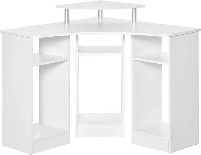 Main image of HOMCOM L-Shaped Computer Desk with Monitor Stand, Home Office Corner Desk Study Workstation for Small Space, White
