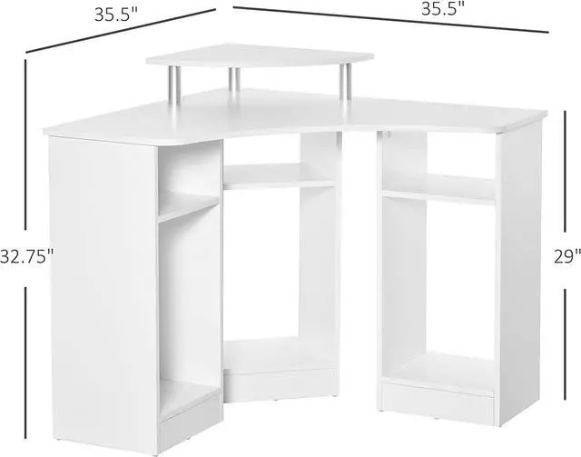 Alt view image 3 of 7 - HOMCOM L-Shaped Computer Desk with Monitor Stand, Home Office Corner Desk Study Workstation for Small Space, White