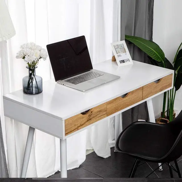 Alt view image 4 of 7 - SDHYL White Desk with Drawers,Home Office Desk with Storage,43 inch Study Table for Small Space