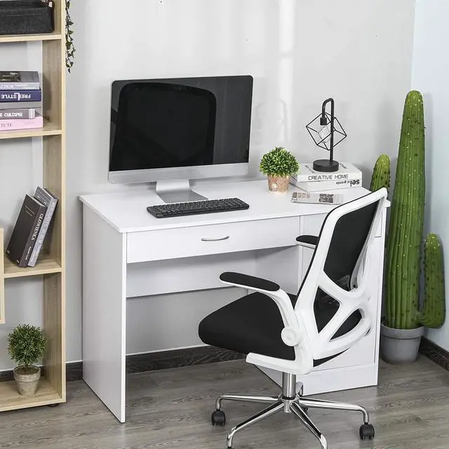 Alt view image 2 of 7 - HOMCOM Computer Desk with Storage Drawers, Study Writing Table with Cabinet Adjustable Shelf for Home Office Workstation Bedroom, White