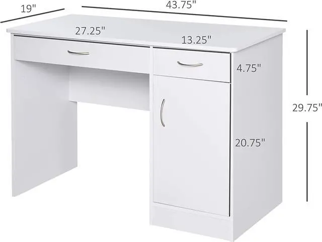 Alt view image 3 of 7 - HOMCOM Computer Desk with Storage Drawers, Study Writing Table with Cabinet Adjustable Shelf for Home Office Workstation Bedroom, White