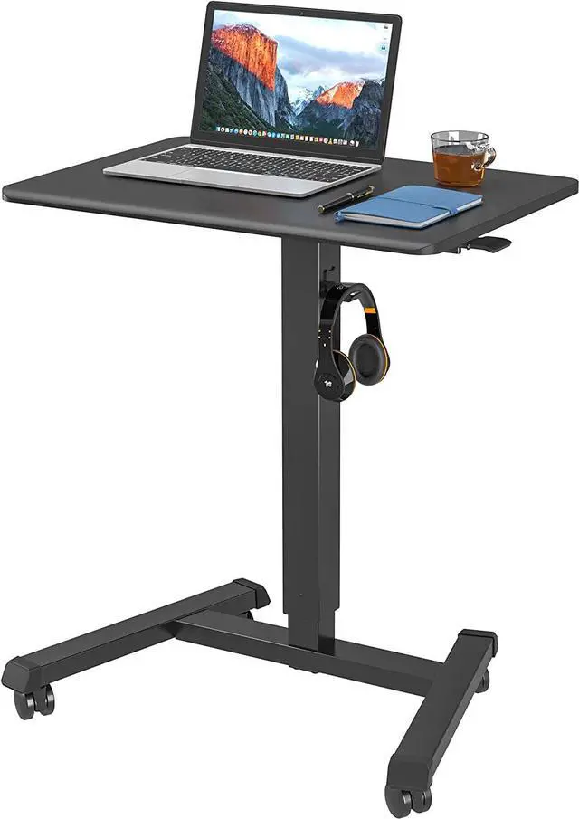Main image of 25.6 x 17.7 Inch Mobile Stand Up Desk, Podium, Rolling Standing Desk Up to 33LBS with Wheels and Stoppers, Laptop Standing Desk Height Adjustable, Black