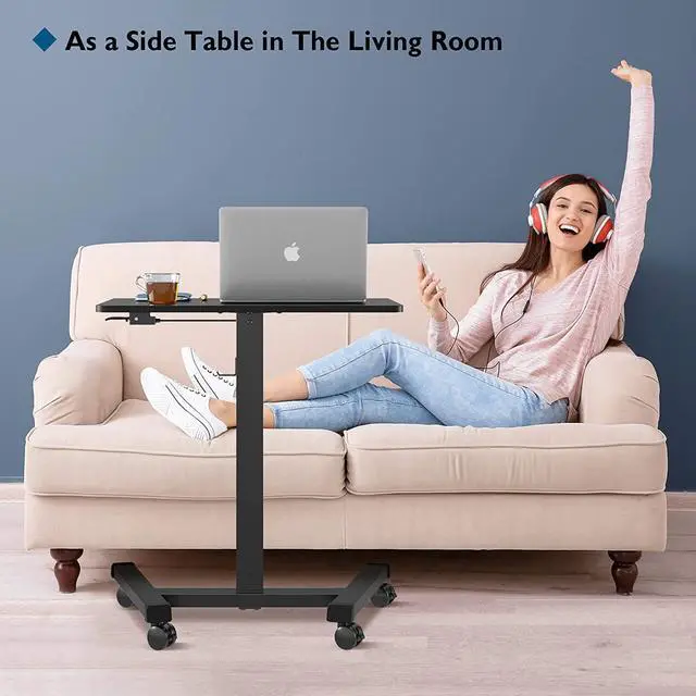 Alt view image 3 of 7 - 25.6 x 17.7 Inch Mobile Stand Up Desk, Podium, Rolling Standing Desk Up to 33LBS with Wheels and Stoppers, Laptop Standing Desk Height Adjustable, Black