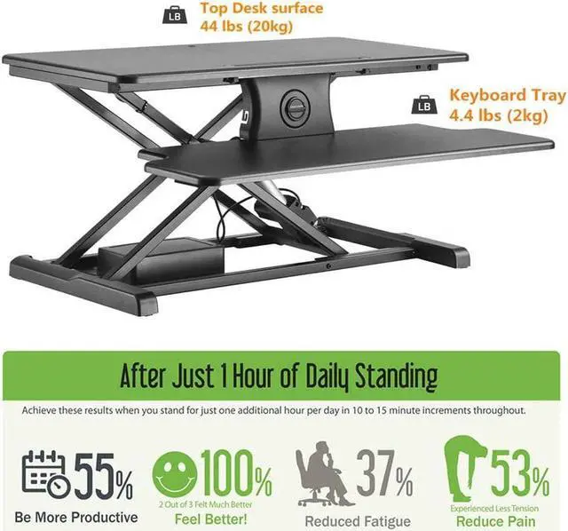 Alt view image 5 of 6 - PrimeCables 31.5 inch Electric Standing Desk Converter, One-Touch Button Height Adjustable Sit Stand Desk Converter Keyboard Tray, Desk Riser Fits Dual Monitor and Laptop