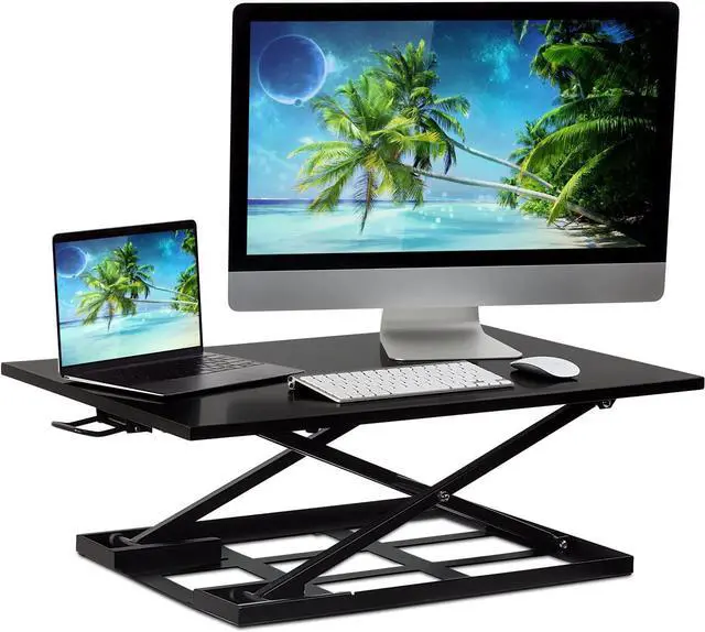 Main image of Mount-It! Standing Desk Converter, Sit Stand Desk Riser with Gas Spring, Ergonomic Height Adjustable Desktop Platform, Collapsible Slim Profile, Preassembled Workstation for Home & Office, Black
