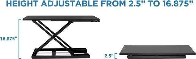Alt view image 3 of 7 - Mount-It! Standing Desk Converter, Sit Stand Desk Riser with Gas Spring, Ergonomic Height Adjustable Desktop Platform, Collapsible Slim Profile, Preassembled Workstation for Home & Office, Black