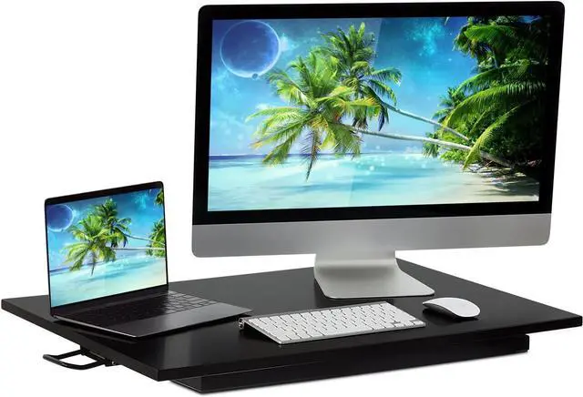 Alt view image 7 of 7 - Mount-It! Standing Desk Converter, Sit Stand Desk Riser with Gas Spring, Ergonomic Height Adjustable Desktop Platform, Collapsible Slim Profile, Preassembled Workstation for Home & Office, Black