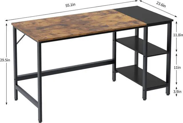 Alt view image 3 of 7 - soges 55.1 Inch Home Office Computer Desk, Study Writing Table Desk with with Splice Board, Wooden Study Working Table Desk with 2-Tier Storage Shelf,Modern Laptop PC Table,CXYM-PB001B-140