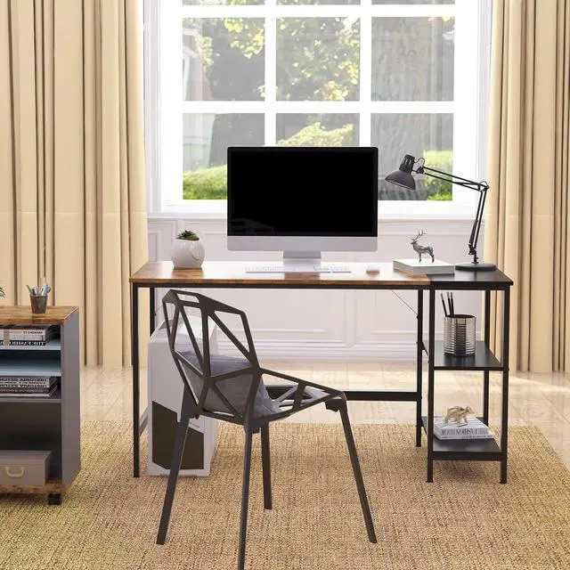 Alt view image 4 of 7 - soges 55.1 Inch Home Office Computer Desk, Study Writing Table Desk with with Splice Board, Wooden Study Working Table Desk with 2-Tier Storage Shelf,Modern Laptop PC Table,CXYM-PB001B-140