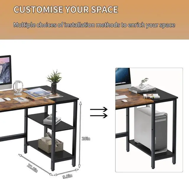 Alt view image 5 of 7 - soges 55.1 Inch Home Office Computer Desk, Study Writing Table Desk with with Splice Board, Wooden Study Working Table Desk with 2-Tier Storage Shelf,Modern Laptop PC Table,CXYM-PB001B-140