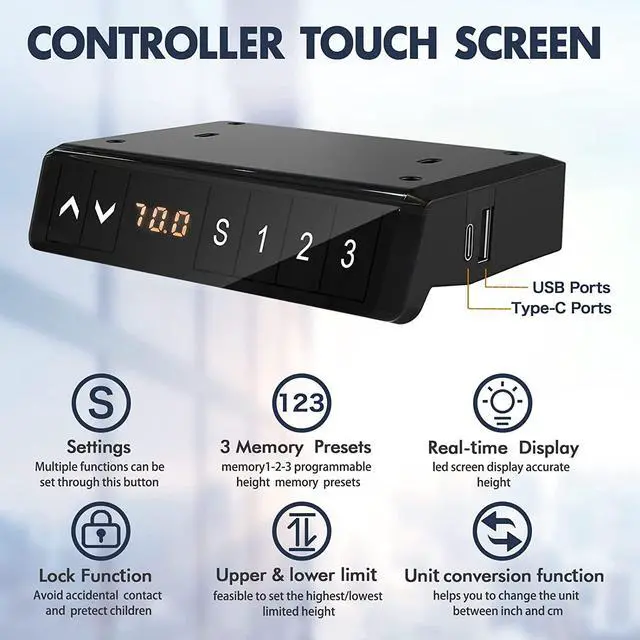 Alt view image 7 of 7 - AIMEZO Dual Motor Electric Stand Up Desk Frame Ergonomic Standing Desk Frame with Adjustable Height and Length Motorized Sit Stand Computer Desk with 4 Memory Settings/USB Interface