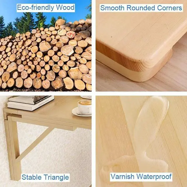 Alt view image 2 of 6 - Folding Wall-Mounted Table Solid Wood Wall Table Dining Table Foldable Computer Desk Learning Table Wall-Mounted Folding Table Study Desk Size Optional (Size : 60 * 40cm)