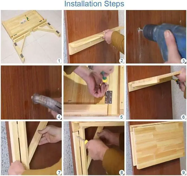 Alt view image 5 of 6 - Folding Wall-Mounted Table Solid Wood Wall Table Dining Table Foldable Computer Desk Learning Table Wall-Mounted Folding Table Study Desk Size Optional (Size : 60 * 40cm)