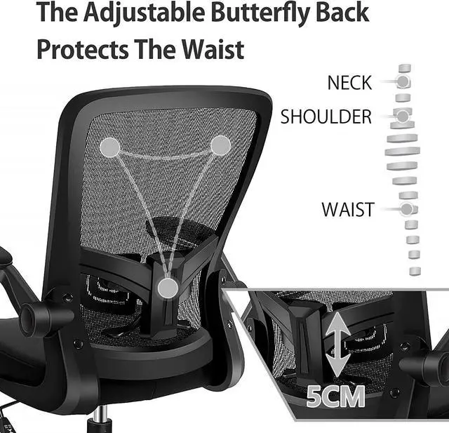 Alt view image 4 of 7 - FelixKing Office Chair, Ergonomic Desk Chair with Adjustable Height and Lumbar Support Swivel Lumbar Support Desk Computer Chair with Flip up Armrests for Conference Room (Black)