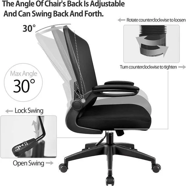 Alt view image 5 of 7 - FelixKing Office Chair, Ergonomic Desk Chair with Adjustable Height and Lumbar Support Swivel Lumbar Support Desk Computer Chair with Flip up Armrests for Conference Room (Black)