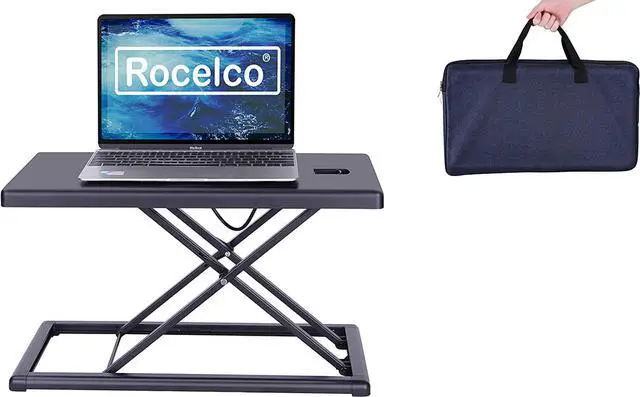 Main image of Rocelco 19" Portable Desk Riser - Height Adjustable Travel Standing Desk Converter - Premium Compact Sit Stand Up Laptop Rising Workstation with Carry Bag - Black (R PDRB)
