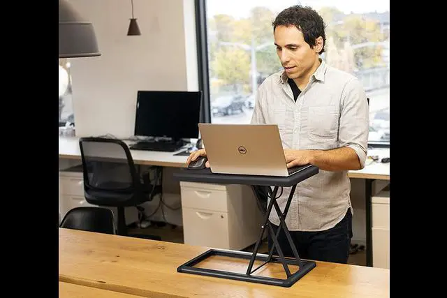Alt view image 3 of 7 - Rocelco 19" Portable Desk Riser - Height Adjustable Travel Standing Desk Converter - Premium Compact Sit Stand Up Laptop Rising Workstation with Carry Bag - Black (R PDRB)