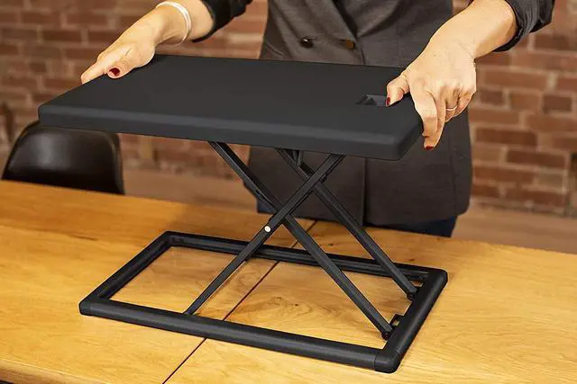 Alt view image 4 of 7 - Rocelco 19" Portable Desk Riser - Height Adjustable Travel Standing Desk Converter - Premium Compact Sit Stand Up Laptop Rising Workstation with Carry Bag - Black (R PDRB)