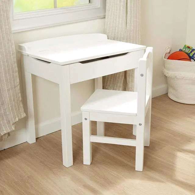 Main image of Melissa & Doug Childs Lift-Top Desk & Chair, Sturdy Wooden Chair & Desk Set, Safety-Hinged Lid, White, 41 cm H x 60 cm W x 59 cm L