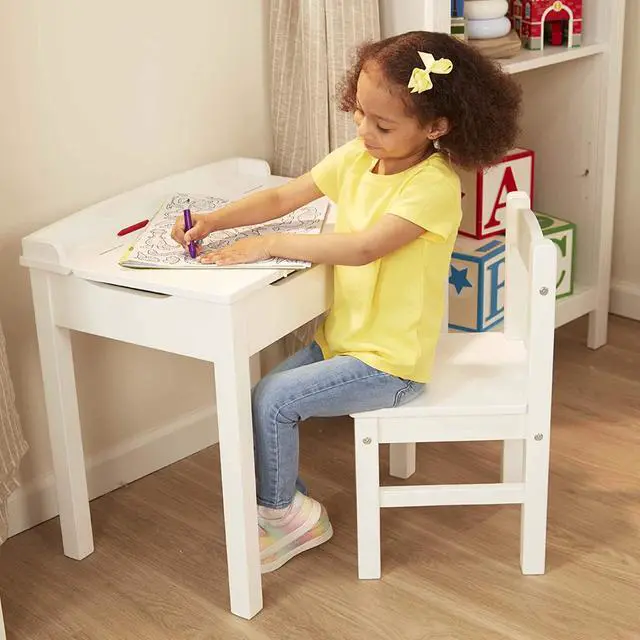 Alt view image 2 of 7 - Melissa & Doug Childs Lift-Top Desk & Chair, Sturdy Wooden Chair & Desk Set, Safety-Hinged Lid, White, 41 cm H x 60 cm W x 59 cm L
