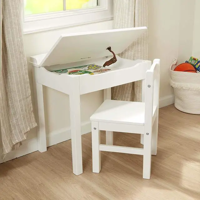 Alt view image 5 of 7 - Melissa & Doug Childs Lift-Top Desk & Chair, Sturdy Wooden Chair & Desk Set, Safety-Hinged Lid, White, 41 cm H x 60 cm W x 59 cm L