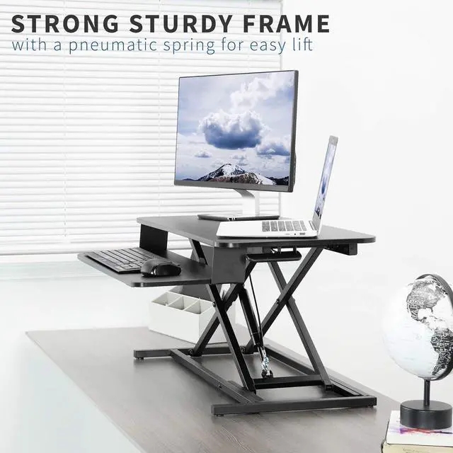 Alt view image 7 of 7 - Height Adjustable 32 inch Stand Up Desk Converter, Quick Sit to Stand Tabletop Dual Monitor Riser Workstation, Black, DESK-V000S