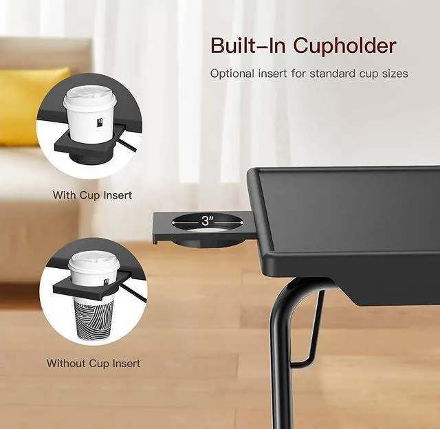 Alt view image 4 of 7 - Adjustable TV Tray Table - TV Dinner Tray on Bed & Sofa, Comfortable Folding Table with 6 Height & 3 Tilt Angle Adjustments, Laptop Table with Built-in Cup Holder (1 Pack, Black)