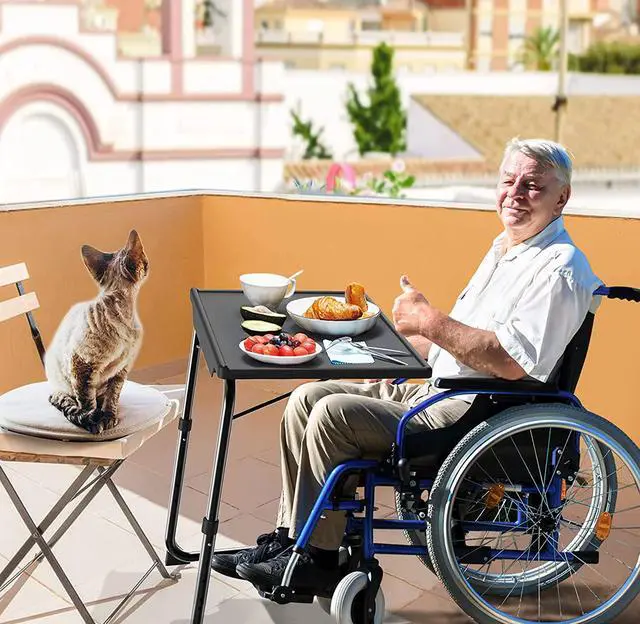 Alt view image 7 of 7 - Adjustable TV Tray Table - TV Dinner Tray on Bed & Sofa, Comfortable Folding Table with 6 Height & 3 Tilt Angle Adjustments, Laptop Table with Built-in Cup Holder (1 Pack, Black)