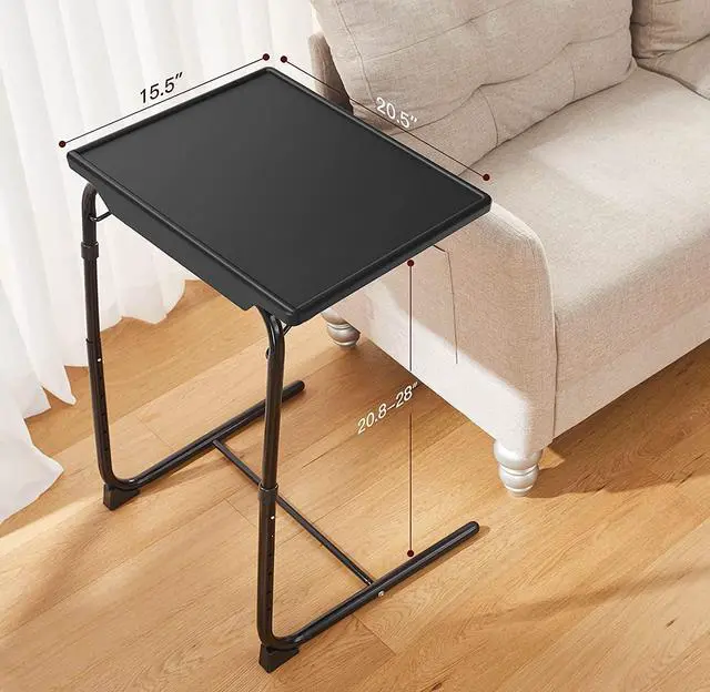 Alt view image 6 of 7 - Adjustable TV Tray Table - TV Dinner Tray on Bed & Sofa, Comfortable Folding Table with 6 Height & 3 Tilt Angle Adjustments, Laptop Table with Built-in Cup Holder (1 Pack, Black)