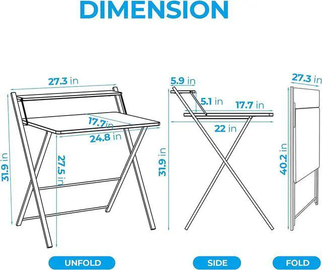 Alt view image 3 of 7 - GreenForest Small Folding Desk No Assembly Required, Fully Unfold 27.3 x 22 inch 2-Tier Computer Desk with Shelf Space Saving Foldable Table for Small Spaces, Espresso