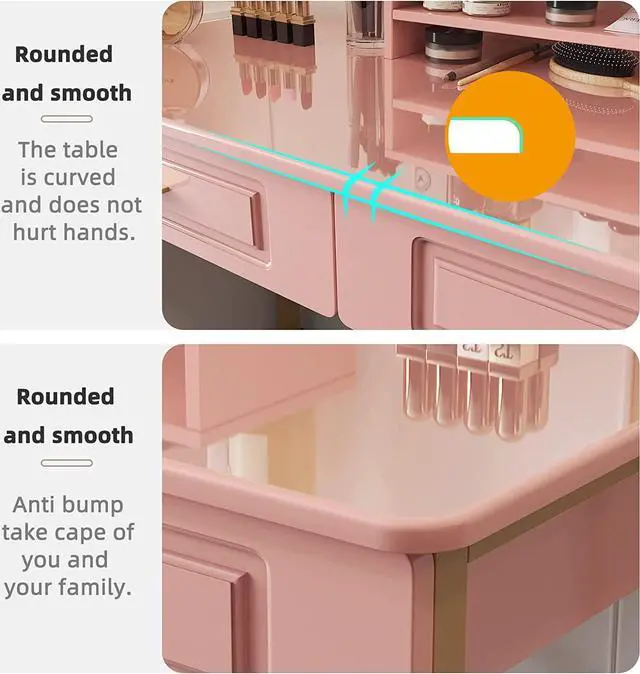 Alt view image 5 of 6 - WESTREE Modern Makeup Vanity Desk with Glossy Desktop, Bedroom Home Office Writing Desk with Drawers, Storage Shelf, Gold Metal Frame for Dressing Table Without Mirror(40inch,Pink)