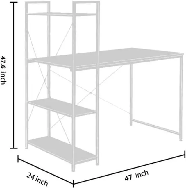 Alt view image 6 of 7 - Coral Flower Tower Computer Desk with 4 Tier Shelves - 47.6'' Multi Level Writing Study Table with Bookshelves Modern Steel Frame Wood Desk Compact Home Office Workstation (Natural brown)