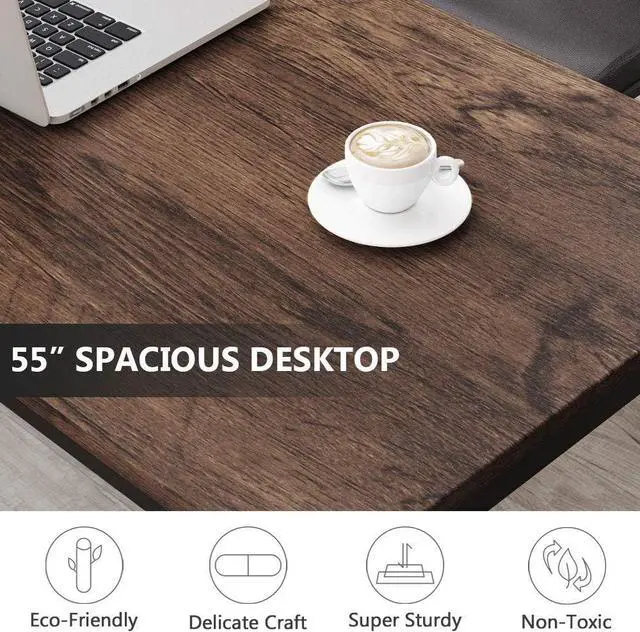 Alt view image 5 of 6 - Tribesigns Computer Desk, 55 inch Large Office Desk Computer Table Study Writing Desk Workstation for Home Office, Rustic Brown