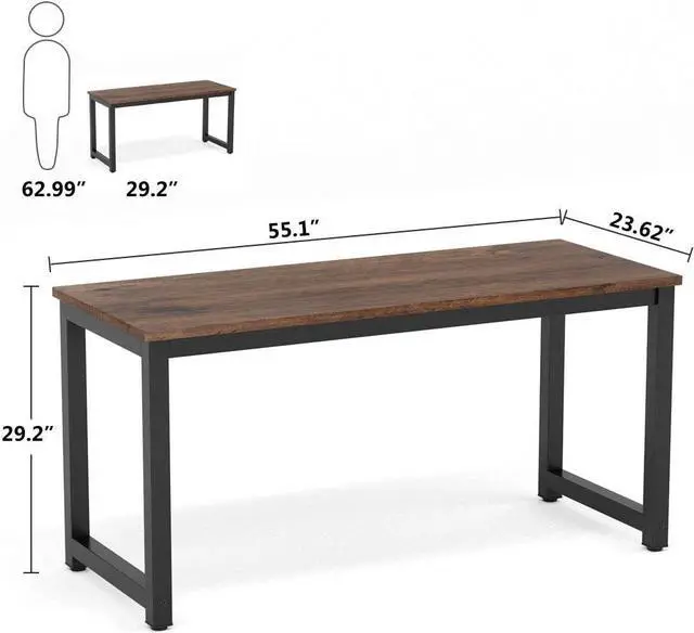 Alt view image 3 of 6 - Tribesigns Computer Desk, 55 inch Large Office Desk Computer Table Study Writing Desk Workstation for Home Office, Rustic Brown
