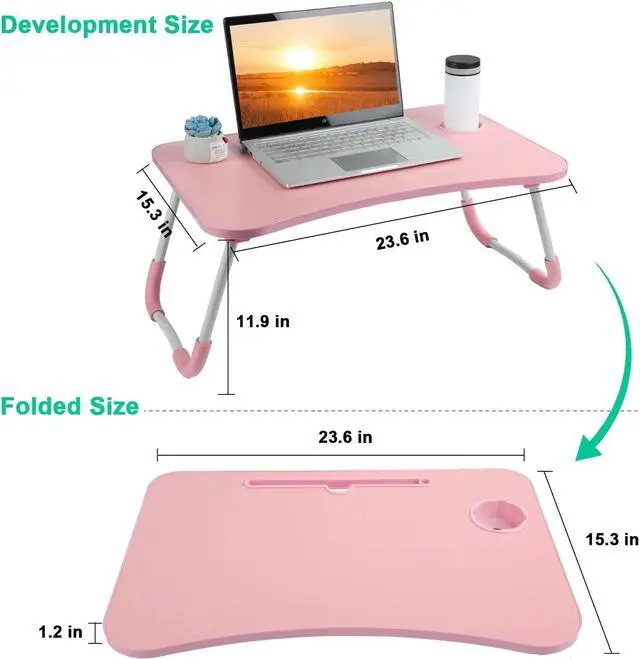 Alt view image 2 of 7 - Laptop Desk, Laptop Bed Table, Breakfast Tray, Portable Foldable Laptop Desk, Laptop Table for Bed and Sofa (Pink)