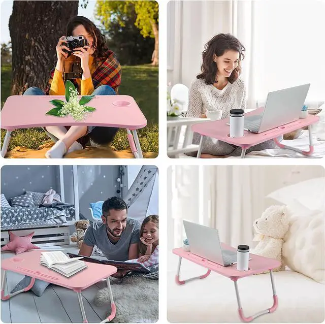 Alt view image 5 of 7 - Laptop Desk, Laptop Bed Table, Breakfast Tray, Portable Foldable Laptop Desk, Laptop Table for Bed and Sofa (Pink)