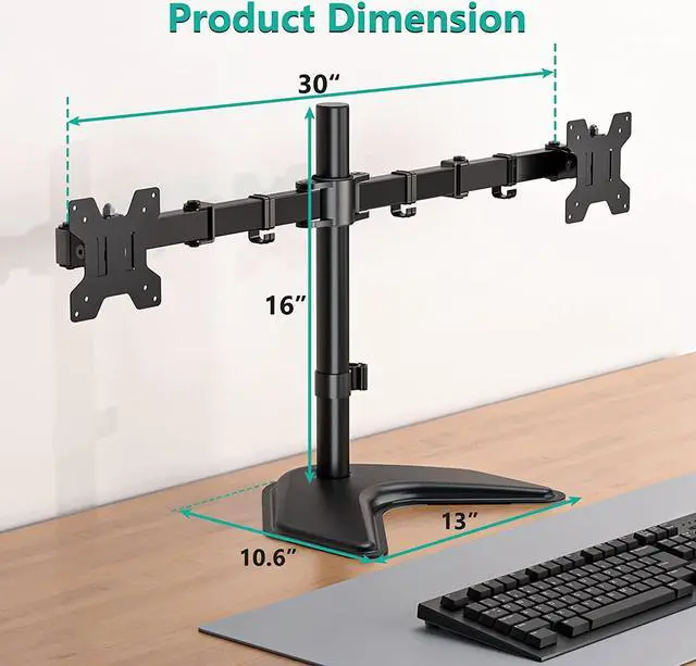 Alt view image 4 of 7 - WALI Dual Monitor Stand, Free Standing Desk Mount for 2 Monitors up to 27 inch, 22 lbs. Weight Capacity per Arm, Fully Adjustable with Max VESA 100x100mm (MF002), Black