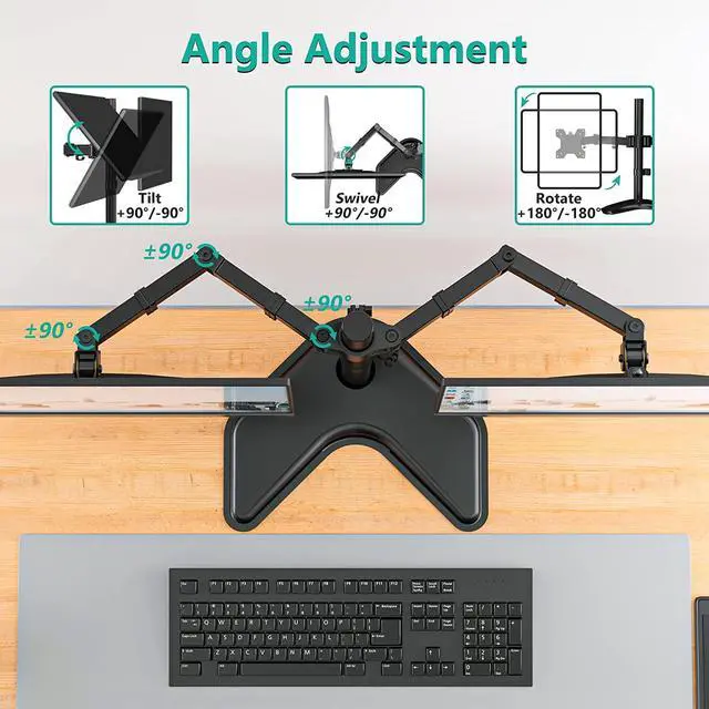 Alt view image 5 of 7 - WALI Dual Monitor Stand, Free Standing Desk Mount for 2 Monitors up to 27 inch, 22 lbs. Weight Capacity per Arm, Fully Adjustable with Max VESA 100x100mm (MF002), Black