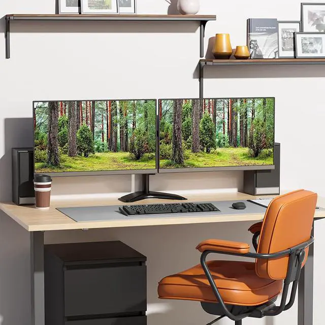 Alt view image 6 of 7 - WALI Dual Monitor Stand, Free Standing Desk Mount for 2 Monitors up to 27 inch, 22 lbs. Weight Capacity per Arm, Fully Adjustable with Max VESA 100x100mm (MF002), Black