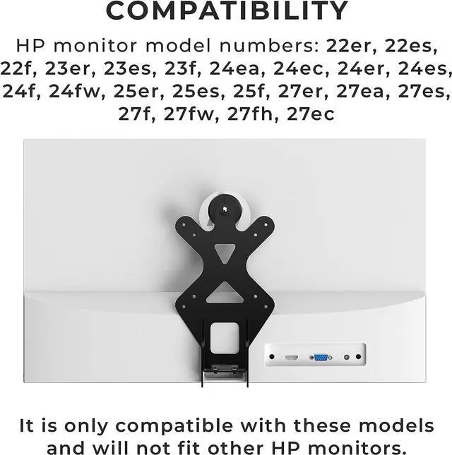 Alt view image 2 of 7 - HumanCentric VESA Mount Adapter for HP Monitors 22er, 22es, 22f, 23er, 23es, 23f, 24ea, 24ec, 24er, 24es, 24f, 24fw, 25er, 25es, 25f, 27er, 27ea, 27es, 27f, 27fw, 27ec, Does not fit M-Series Models