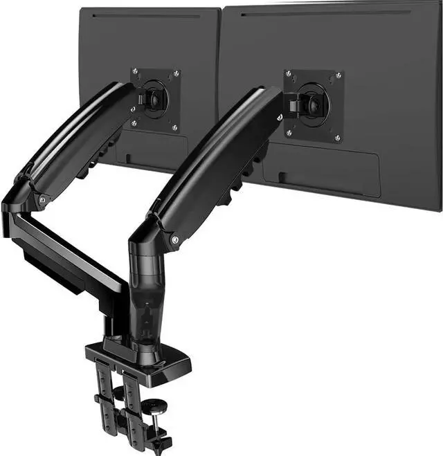 Main image of Dual Monitor Arm Height Adjustable Gas Spring Double Monitor Stand Desk Mount Fit Two 17 to 27" Flat or Curved Screens with 19.8lbs Load Capacity for Each Arm, with Clamp and Grommet Mounting Base