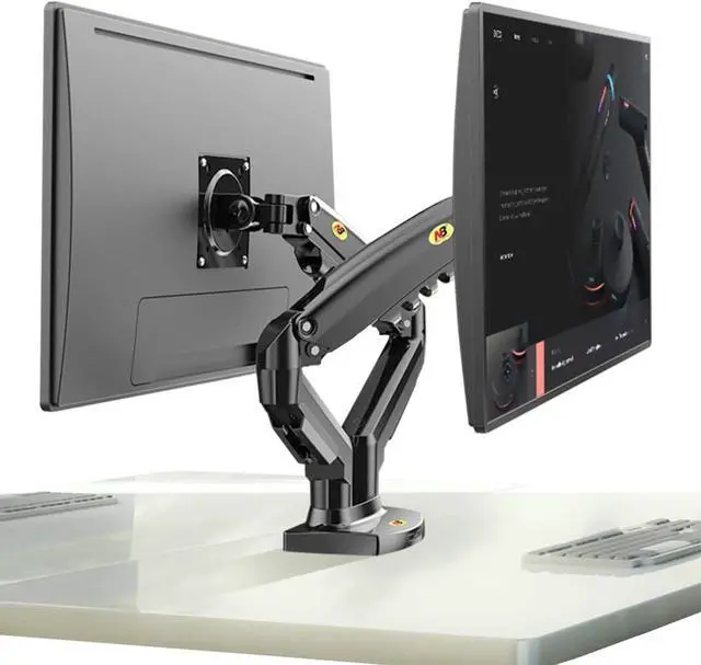 Alt view image 4 of 5 - Dual Monitor Arm Height Adjustable Gas Spring Double Monitor Stand Desk Mount Fit Two 17 to 27" Flat or Curved Screens with 19.8lbs Load Capacity for Each Arm, with Clamp and Grommet Mounting Base
