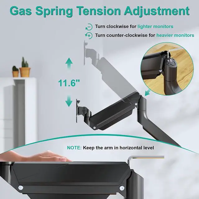 Alt view image 7 of 7 - WALI Single Monitor Gas Spring Desk Mount, Heavy Duty Monitor Arm for Ultrawide Screen up to 35 inch, 33 lbs. Fully Adjustable, Mounting Holes 75 and 100 (GSM001XL), Black
