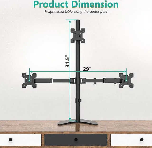 Alt view image 4 of 7 - WALI Triple Monitor Stand, Free Standing Three Monitor Desk Mount Fully Adjustable, Fits 3 Screens up to 27 inch, 22 lbs Weight Capacity per Arm (MF003S), Black