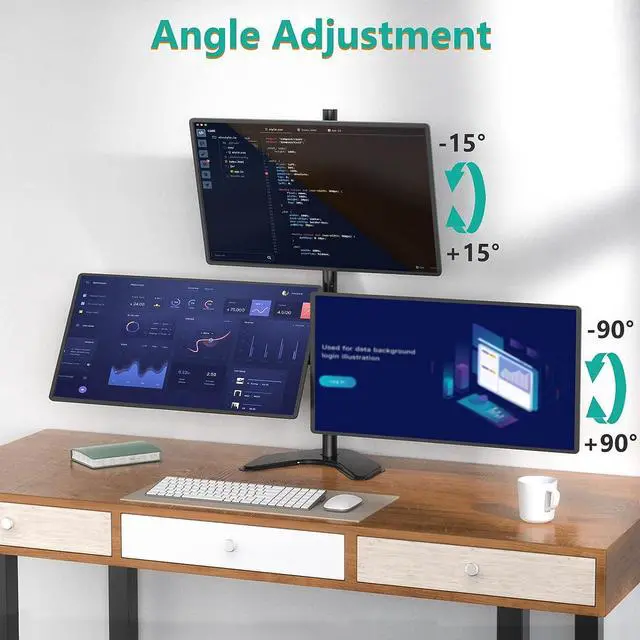 Alt view image 6 of 7 - WALI Triple Monitor Stand, Free Standing Three Monitor Desk Mount Fully Adjustable, Fits 3 Screens up to 27 inch, 22 lbs Weight Capacity per Arm (MF003S), Black