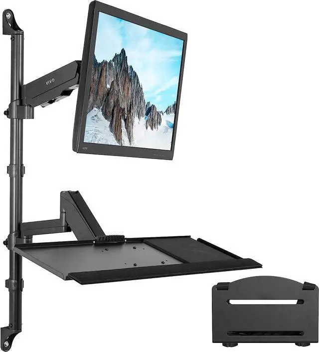Main image of Black Sit-Stand Height Adjustable Pneumatic Spring Arm Keyboard, Monitor, CPU Wall Mount for 1 Screen up to 32 inches STAND-SIT1BW