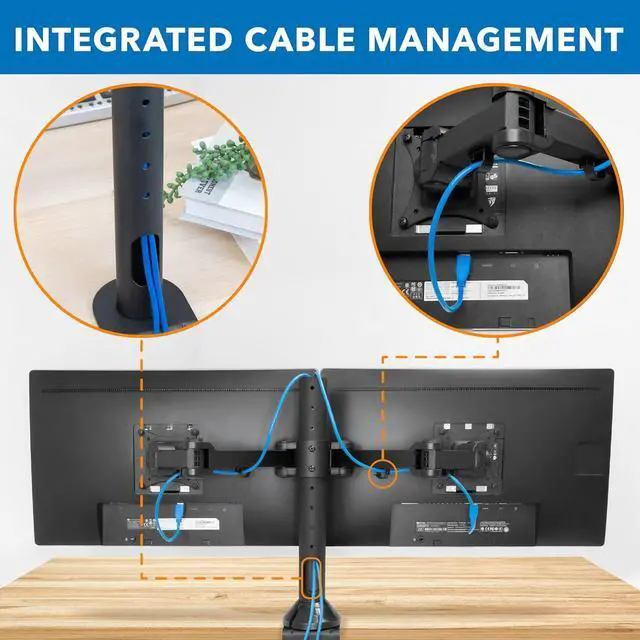 Alt view image 4 of 7 - Mount-It! Dual Monitor Mount | Double Monitor Desk Stand | Fits 2 Computer Screens 19 20 21 22 23 24 27 Inches | C-Clamp and Grommet Base | Heavy Duty Full Motion Arms | VESA 75 100 Compatible
